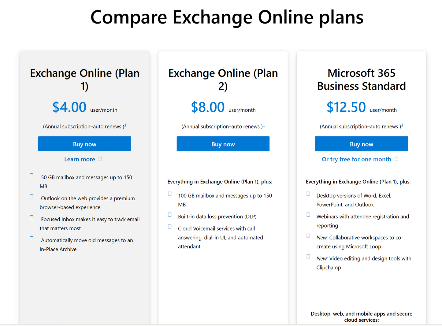 Exchange Online Plan 1