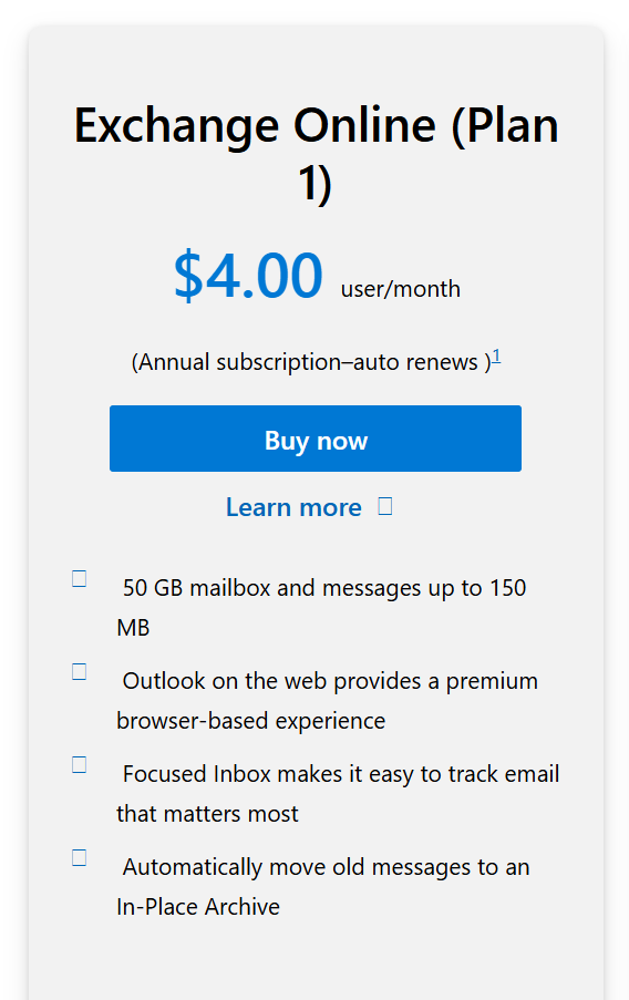 Exchange Online Plan 1