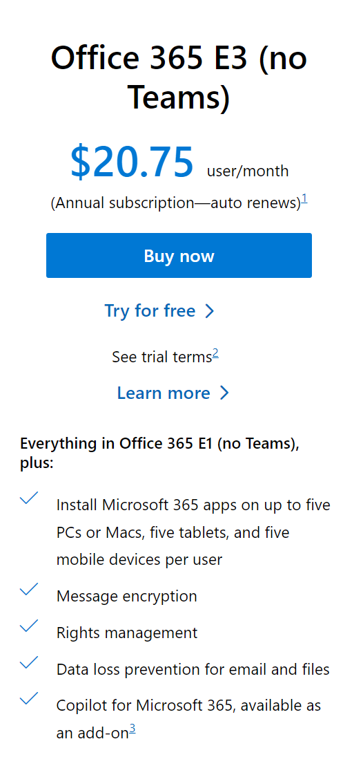 Office 365 E3（No Teams）