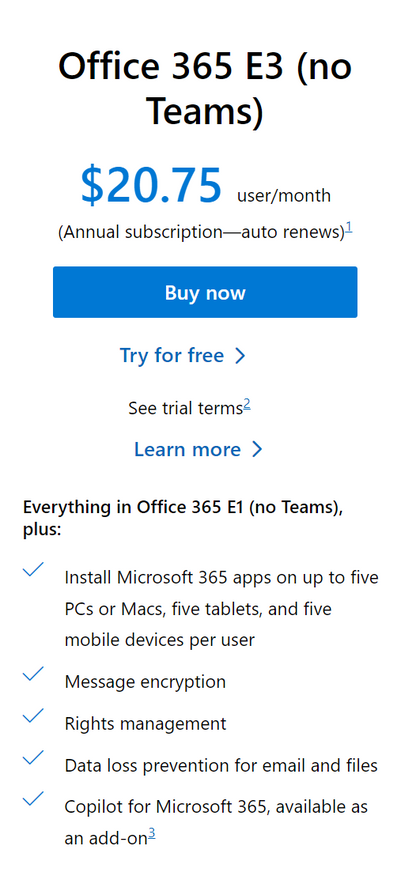 Office 365 E3（No Teams）